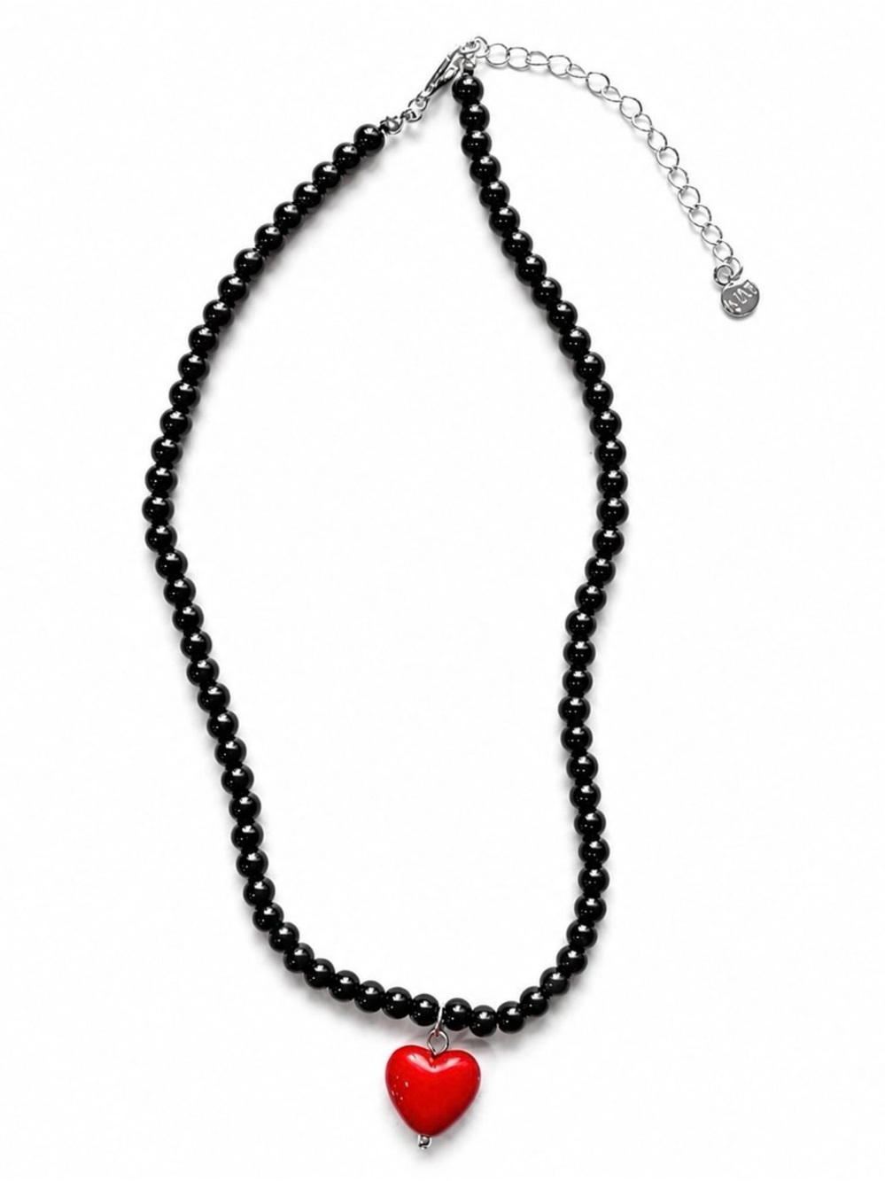 Mayamar Black Beaded Necklace with Red Heart Pendant NWOT